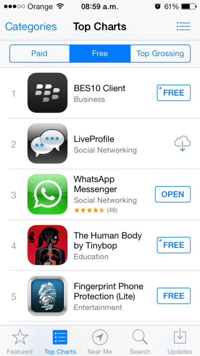 Las primera 5 en App Store (Septiembre 22, 2013)